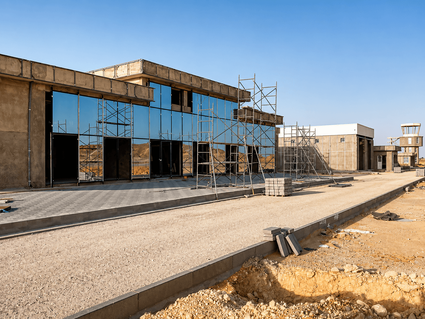 Façade aluminium vitrée de type mur-rideau sur bâtiment technique